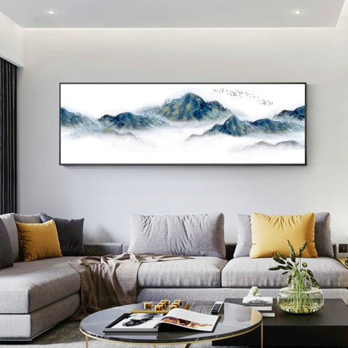 Japanese Mountain Landscape Wall Art Framed Canvas Print Etsy