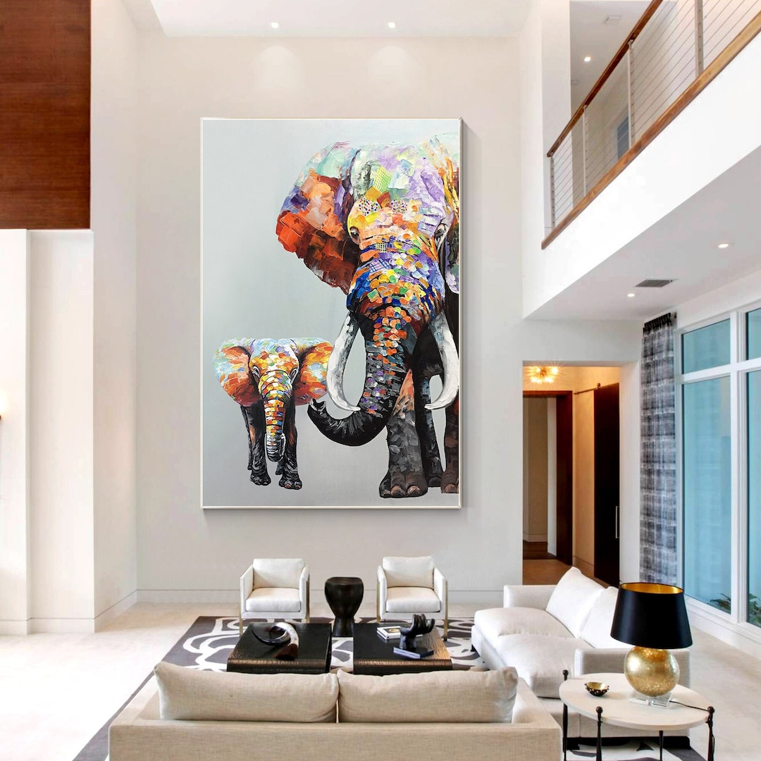 Elephant Painting on Canvas Original Painting, Elephant Family Elephant