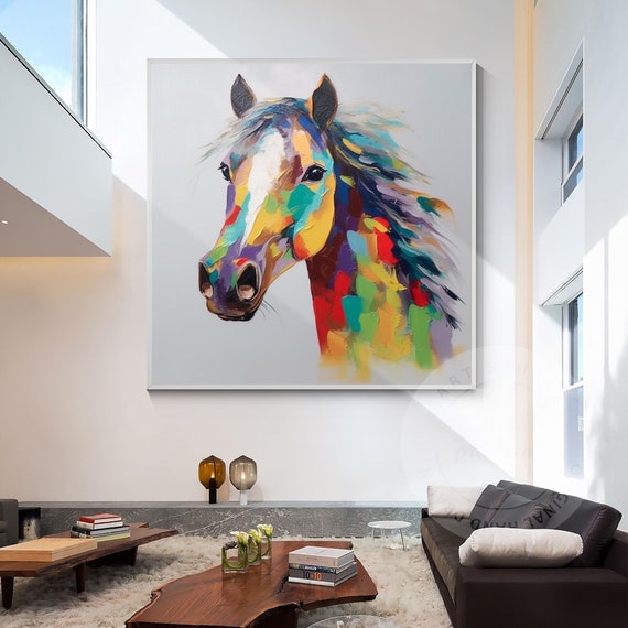 カラフルな馬のテクスチャアートオリジナル絵画キャンバス馬の肖像画
