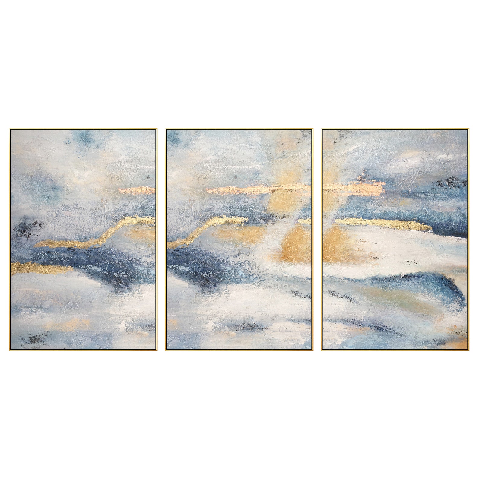 Framed Painting Set of 3 Wall Art Gold Art Abstract Acrylic Landscape ...