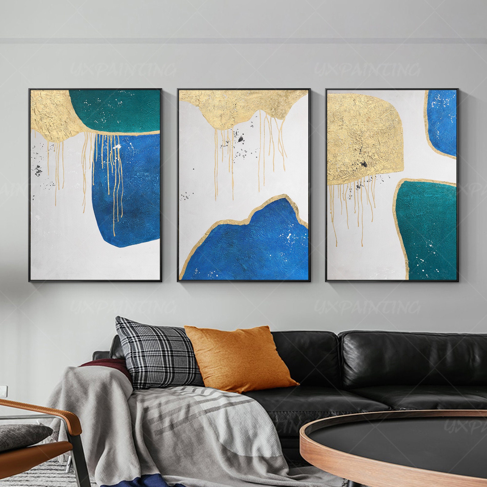 Aesthetic wall art Gold Blue wall art canvas abstract Etsy