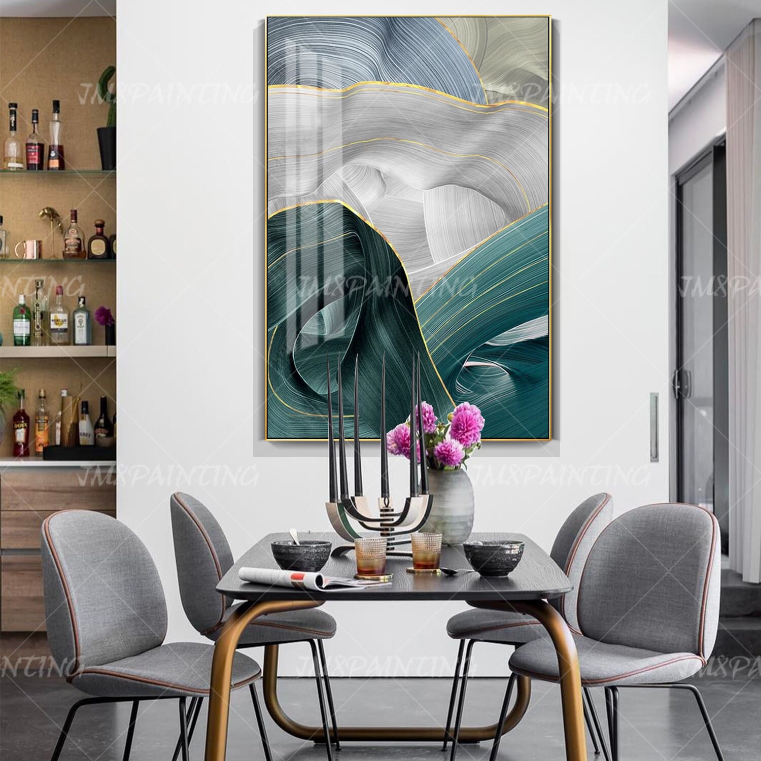 Emerald green Abstract Painting print On Canvas ready to hang Etsy