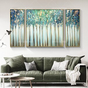 3 Pieces Wall Art Framed Painting Gold Leaf Acrylic Landscape Paintings ...