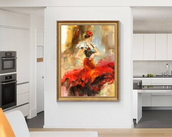 フラメンコスペインダンサーの古典絵画、赤いスカートのダンサー