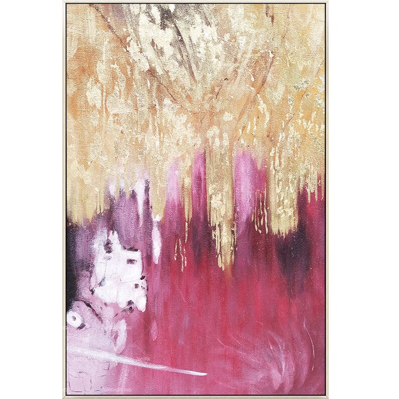 Gold Foil Pink Abstract Painting on Canvas, Luxury Gold Wall Art Decor ...