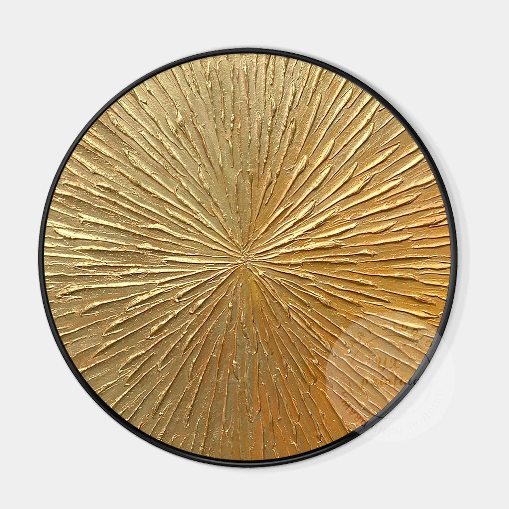 Gold Leaf Round Wall Art: 3D Textured Painting on Canvas - Etsy