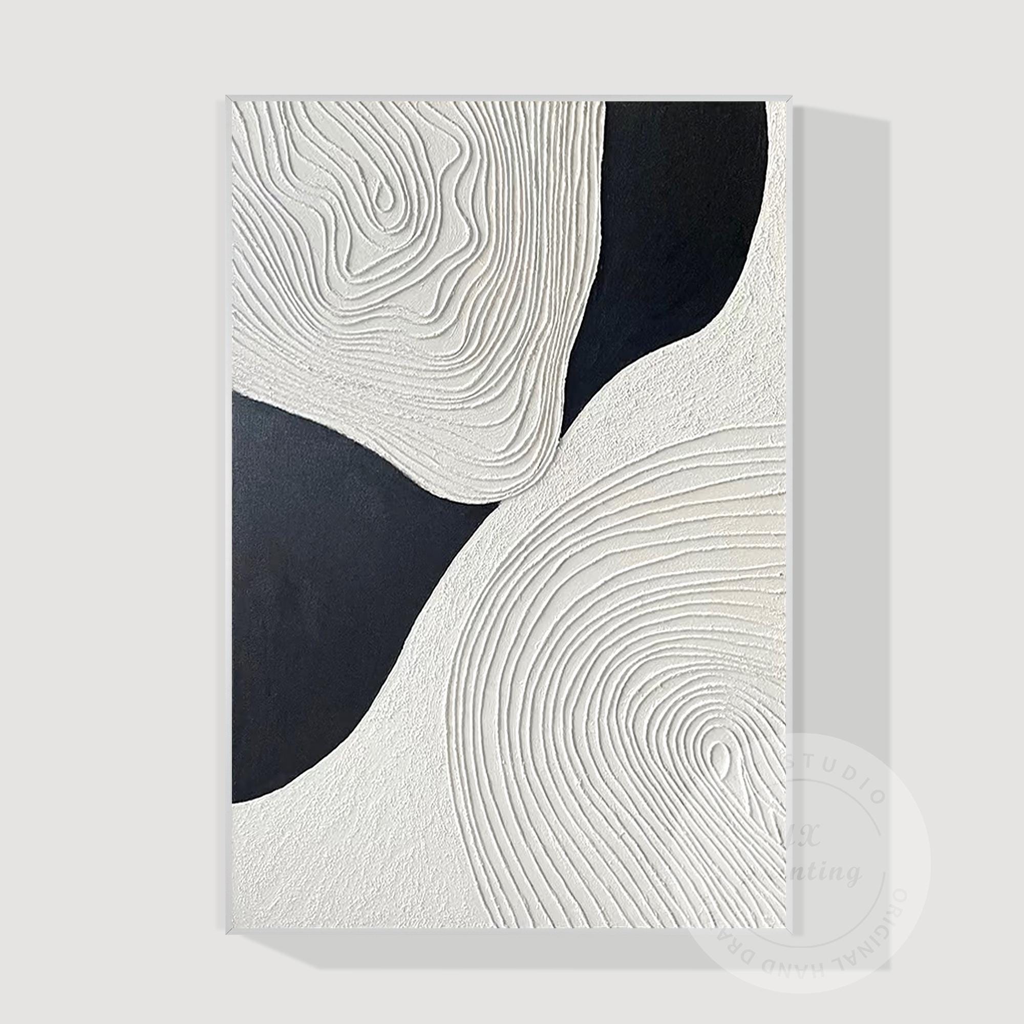 Textured Black and White Abstract Painting: Handmade Relief Canvas Art ...