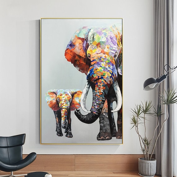 Elephant Painting on Canvas Original Painting Elephant Family - Etsy