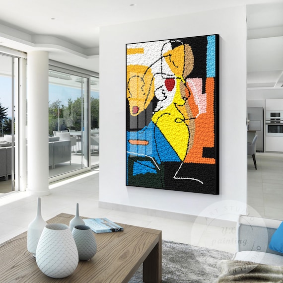 Punch Needle Heart Art, Picasso-inspired Tufted Yarn Painting