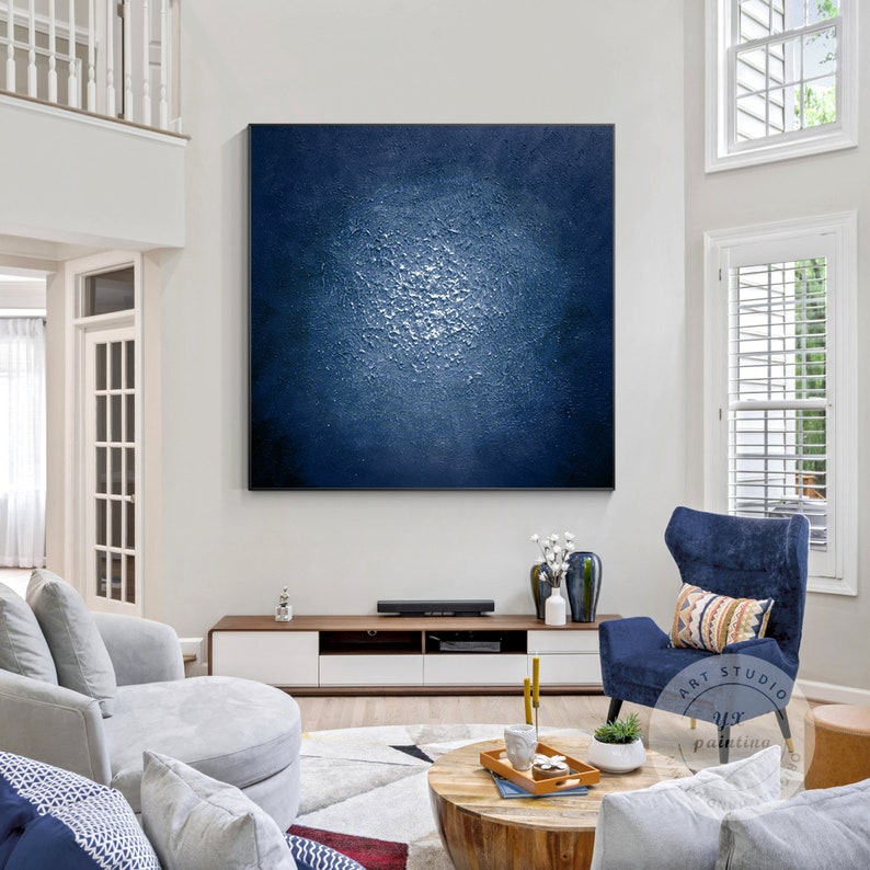 Navy Blue Abstract Txtured Painting on Canvas Square Navy Etsy