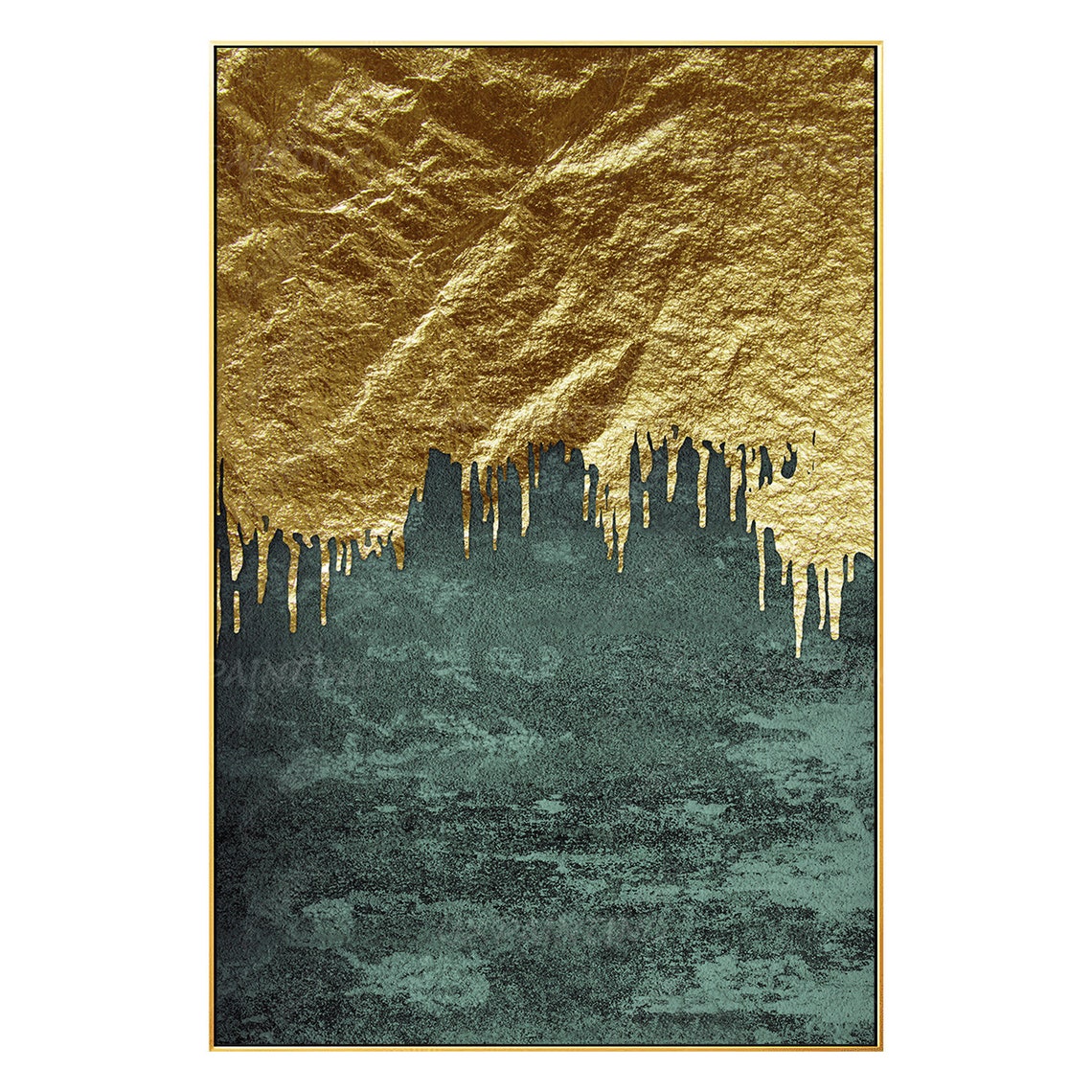 Gold Leaf Green painting framed wall art Original Acrylic Etsy