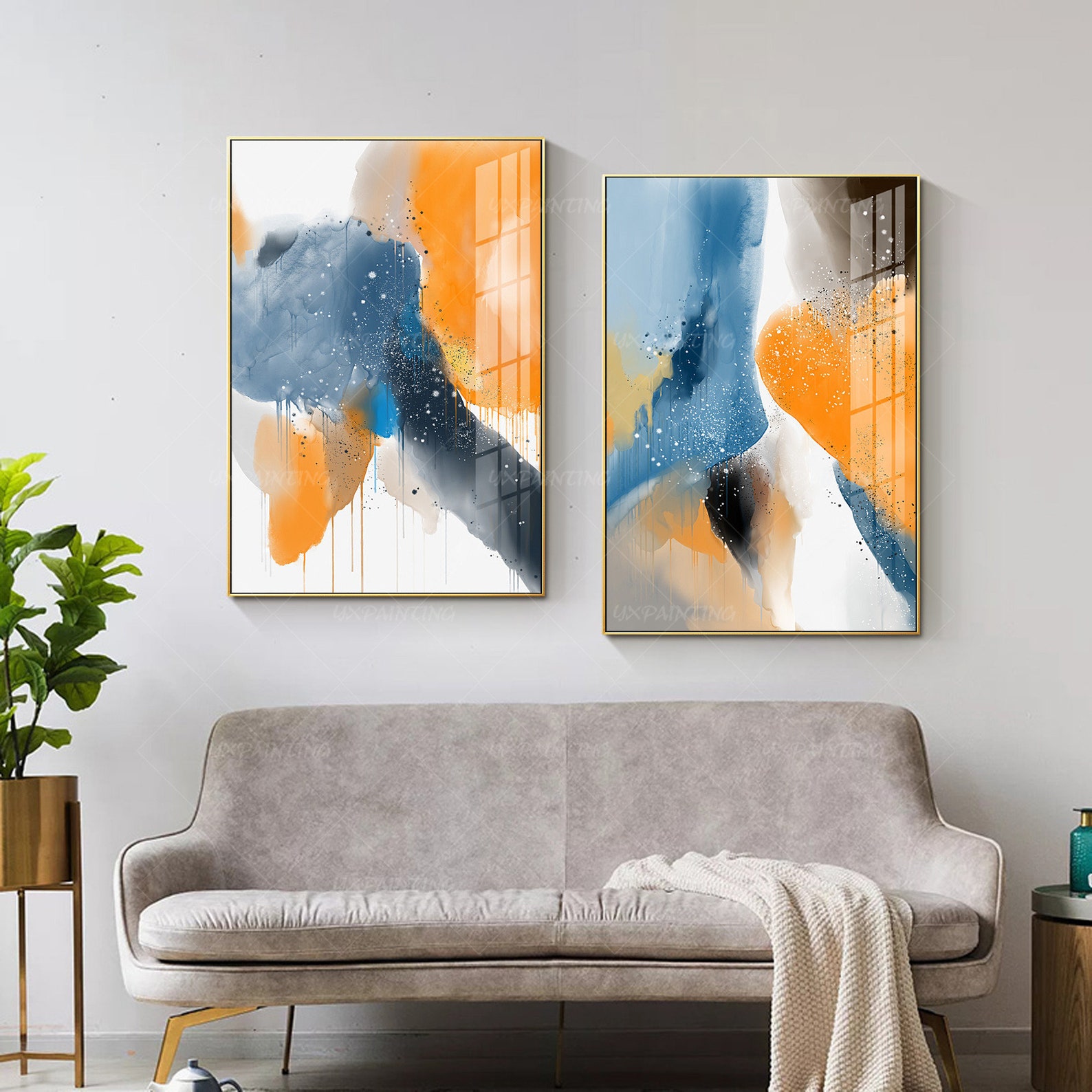 Abstract blue printable wall art pour fluid art framed Etsy