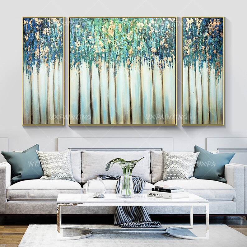 3 Pieces Wall Art Framed Painting Gold Leaf Acrylic Landscape Paintings ...