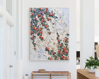 Original Wildflowers Painting 3D Texture Blooming Flower Painting Canvas Extra Large Size Flora Wall Art Botanical Wall Art Decor Rose Art