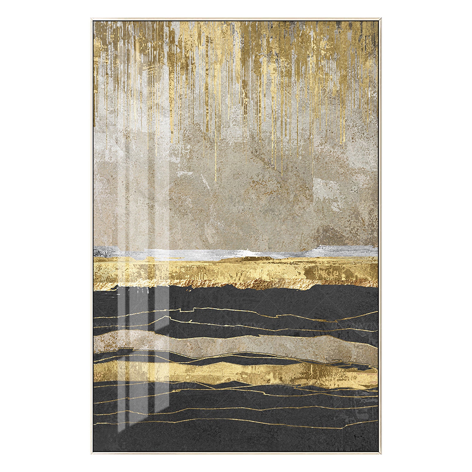 Framed Painting Gold Leaf Abstract Landscape Painting Black Etsy
