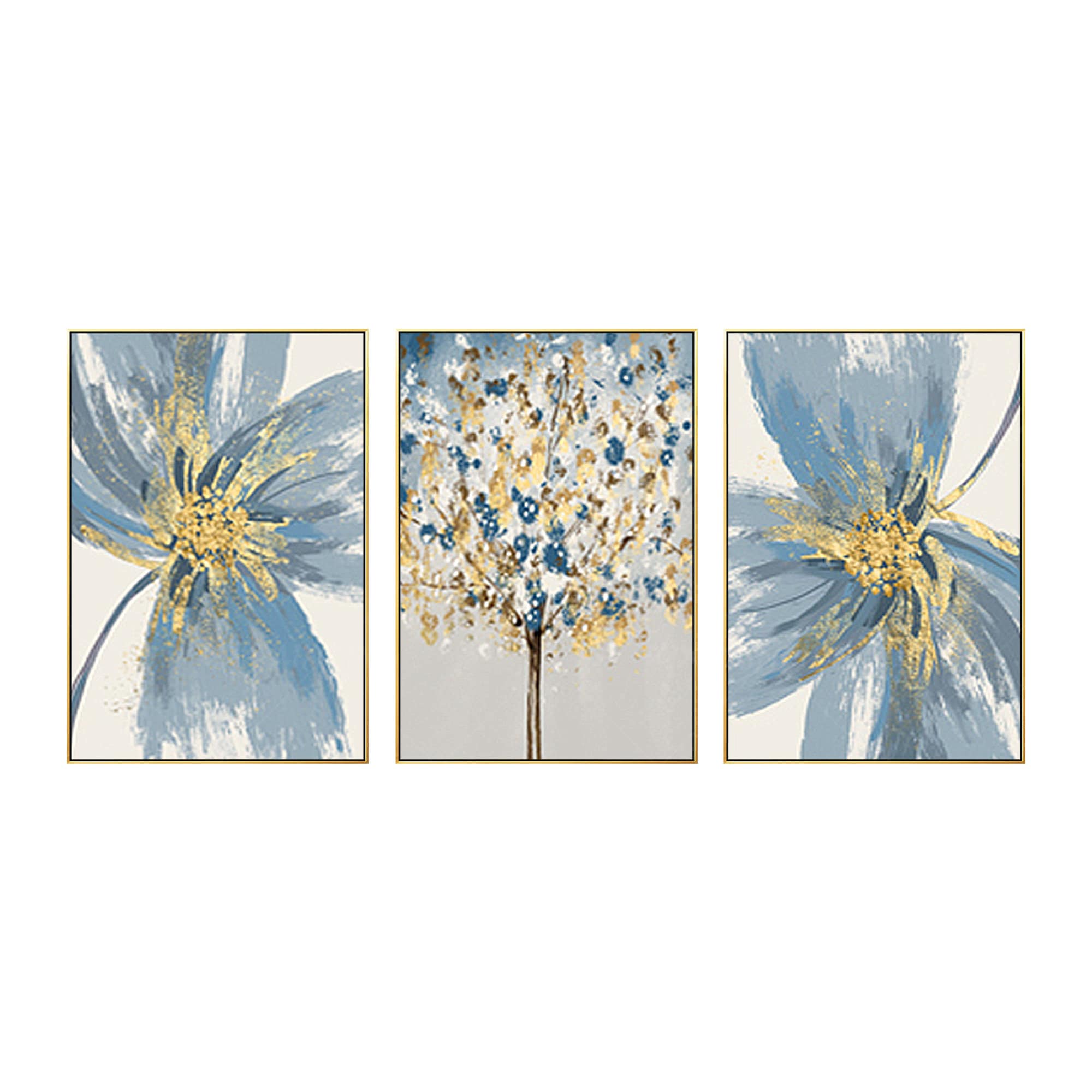 Framed painting Gold and blue art 3 pieces wall art Abstract Etsy