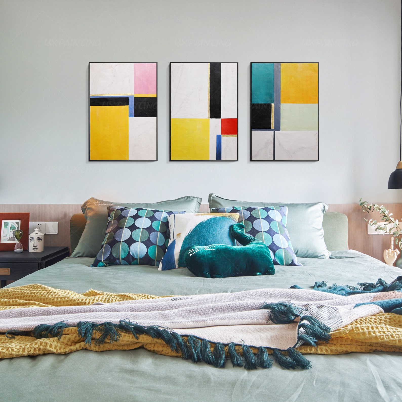 Framed Painting Set of 3 Wall Art Gold Art Yellow Abstract Etsy