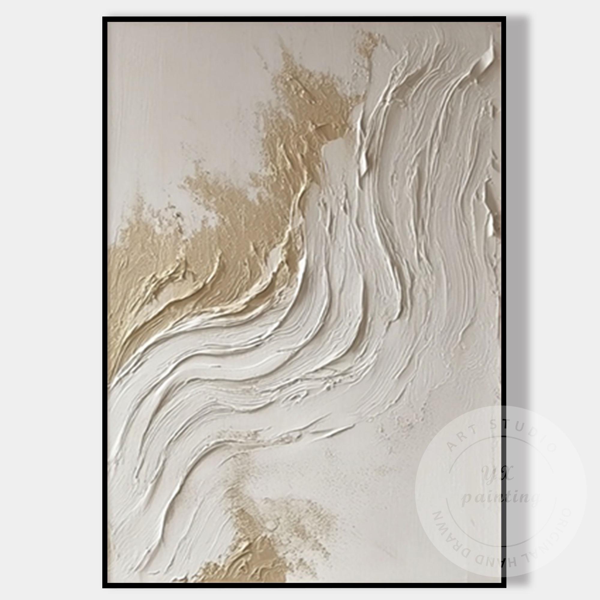 Textured Abstract Wall Art Canvas, Neutral Beige White Painting, Large ...