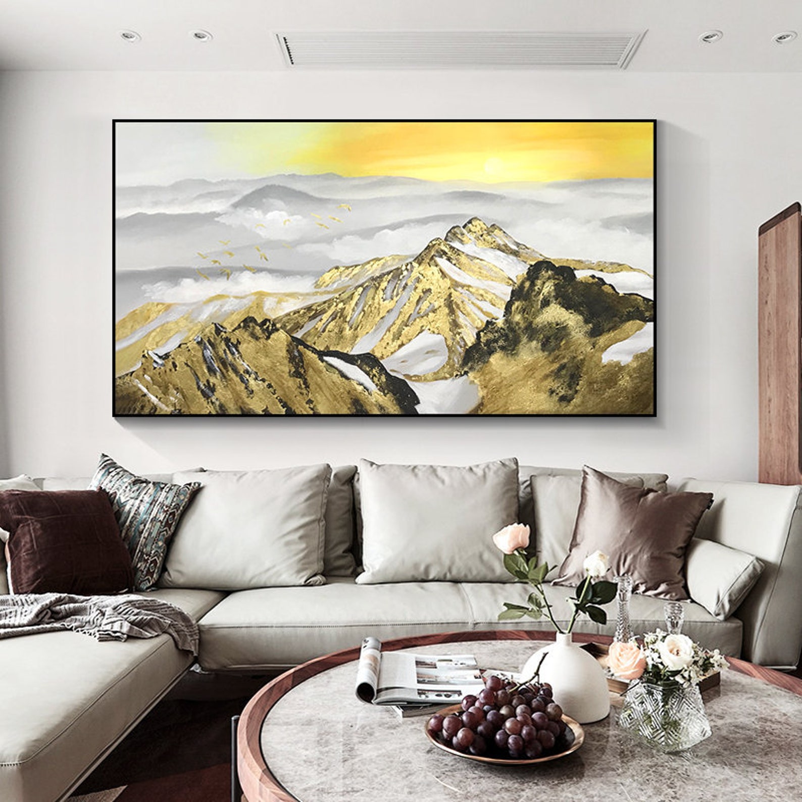 Gold art Mountain art landscape gold leaf Painting On Canvas | Etsy