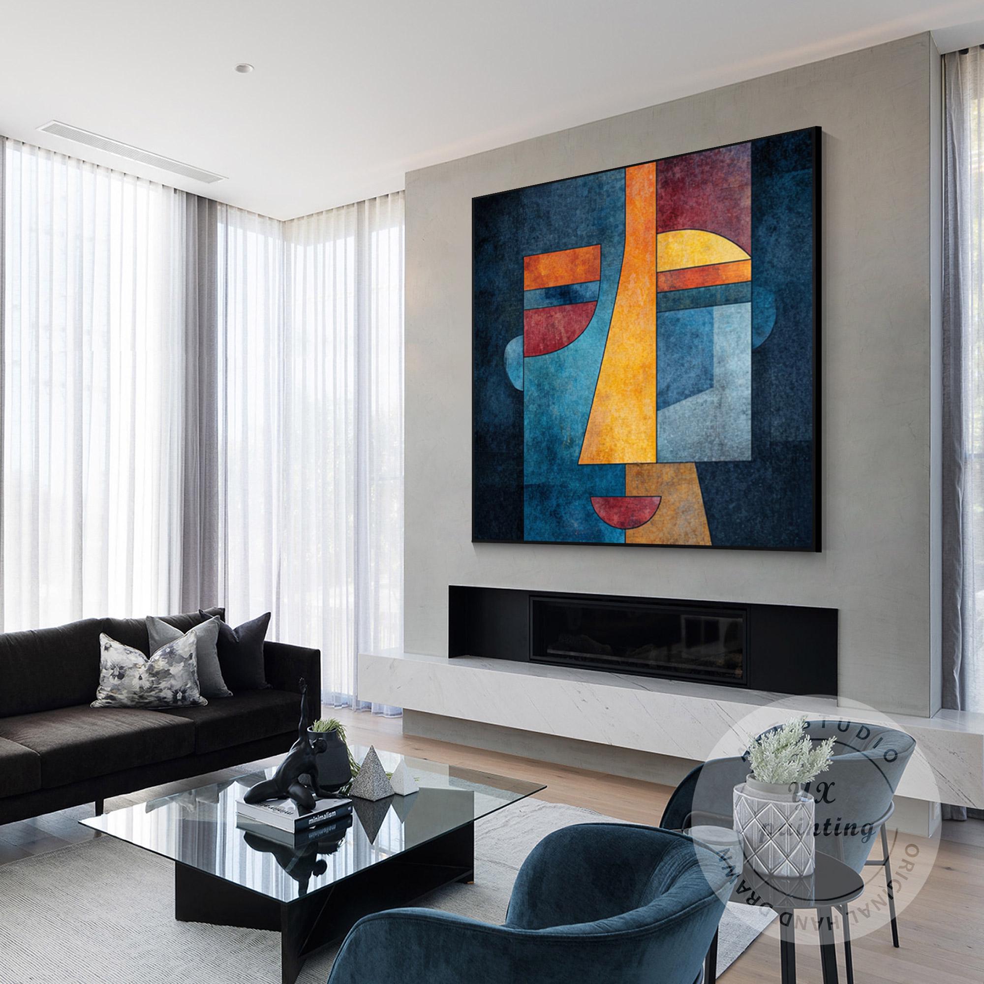 Abstract Geometric Face Wall Art, Modern Cubist Portrait Canvas, Color ...