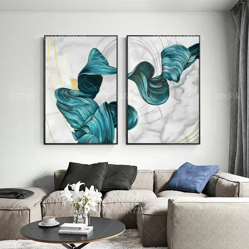 Framed Painting Set of 2 Wall Art Original Abstract Painting Etsy