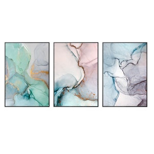 Set of 3 Wall Art Prints Geometric Gold Abstract Printable Framed ...
