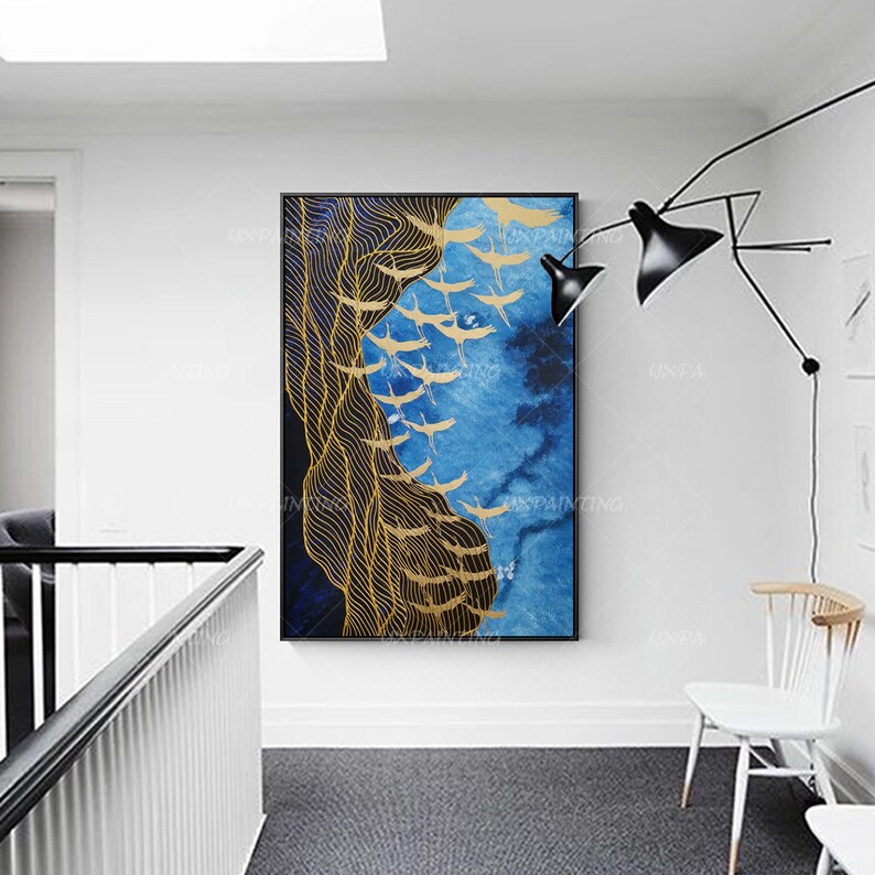 Abstract flying Birds Gold Leaf Paintings On Canvas original Etsy