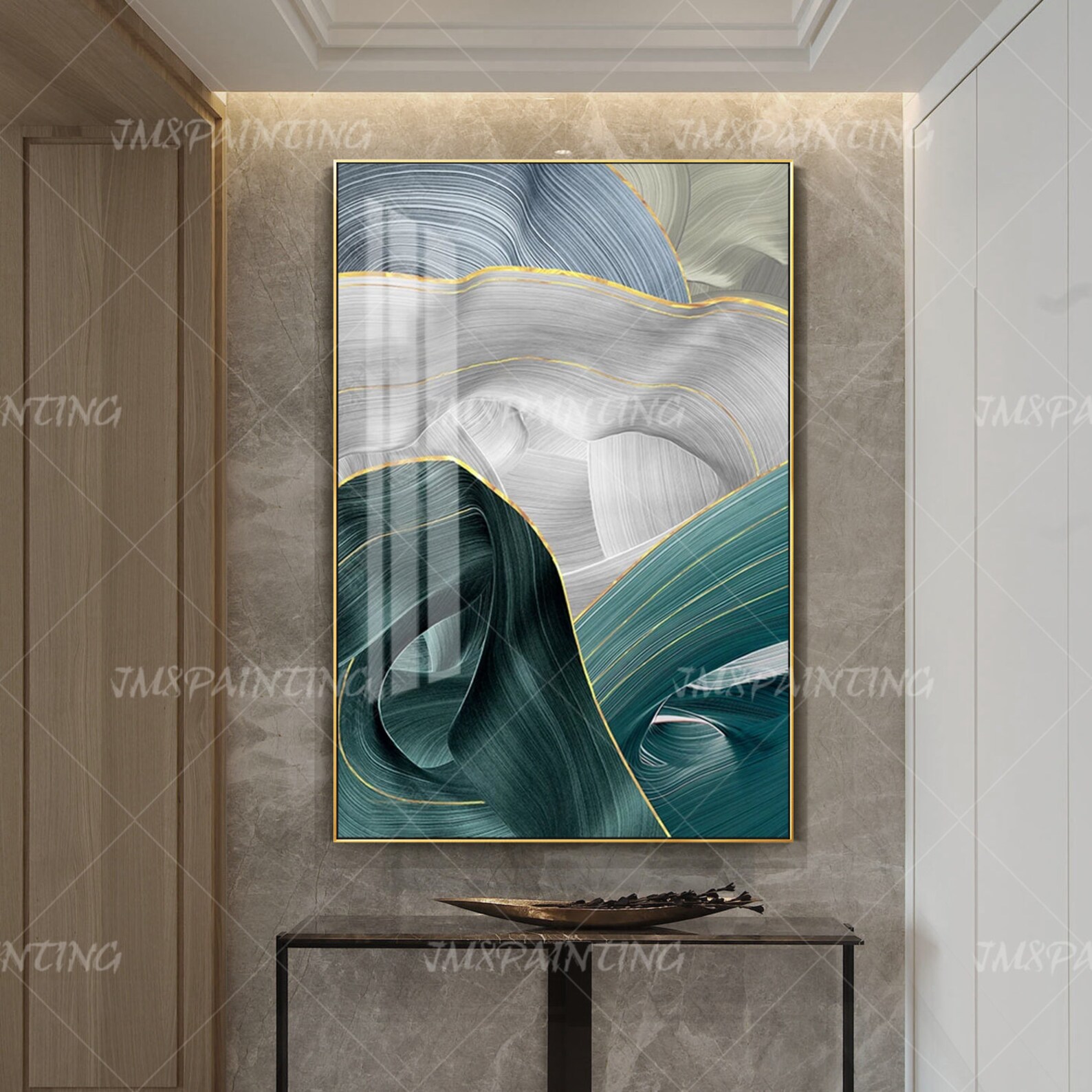 Emerald Green Abstract Painting Print on Canvas Ready to Hang Etsy