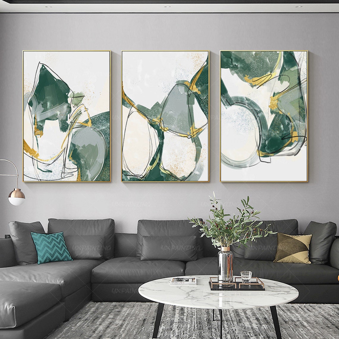 Printable wall art Framed painting green Set of 3 wall art Etsy