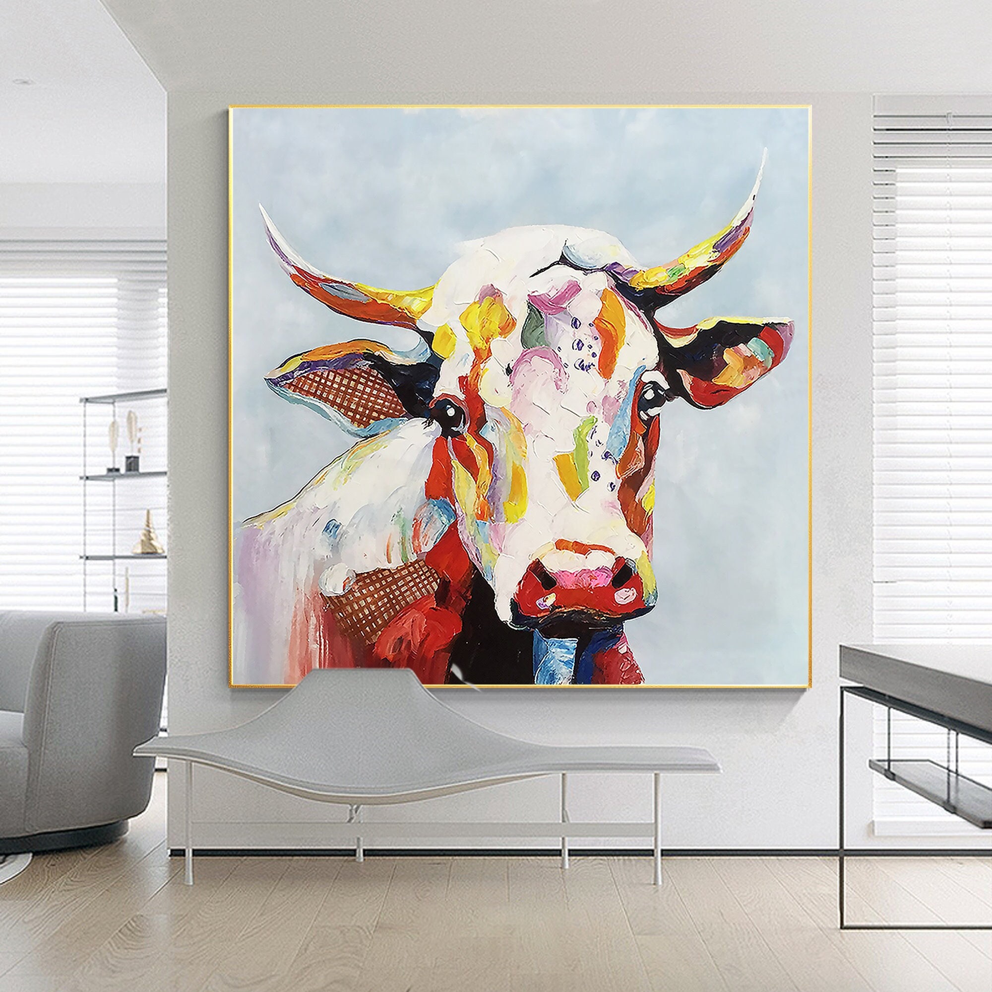 Colorful Cow Texture Wall Art Original Painting on Canvas - Etsy