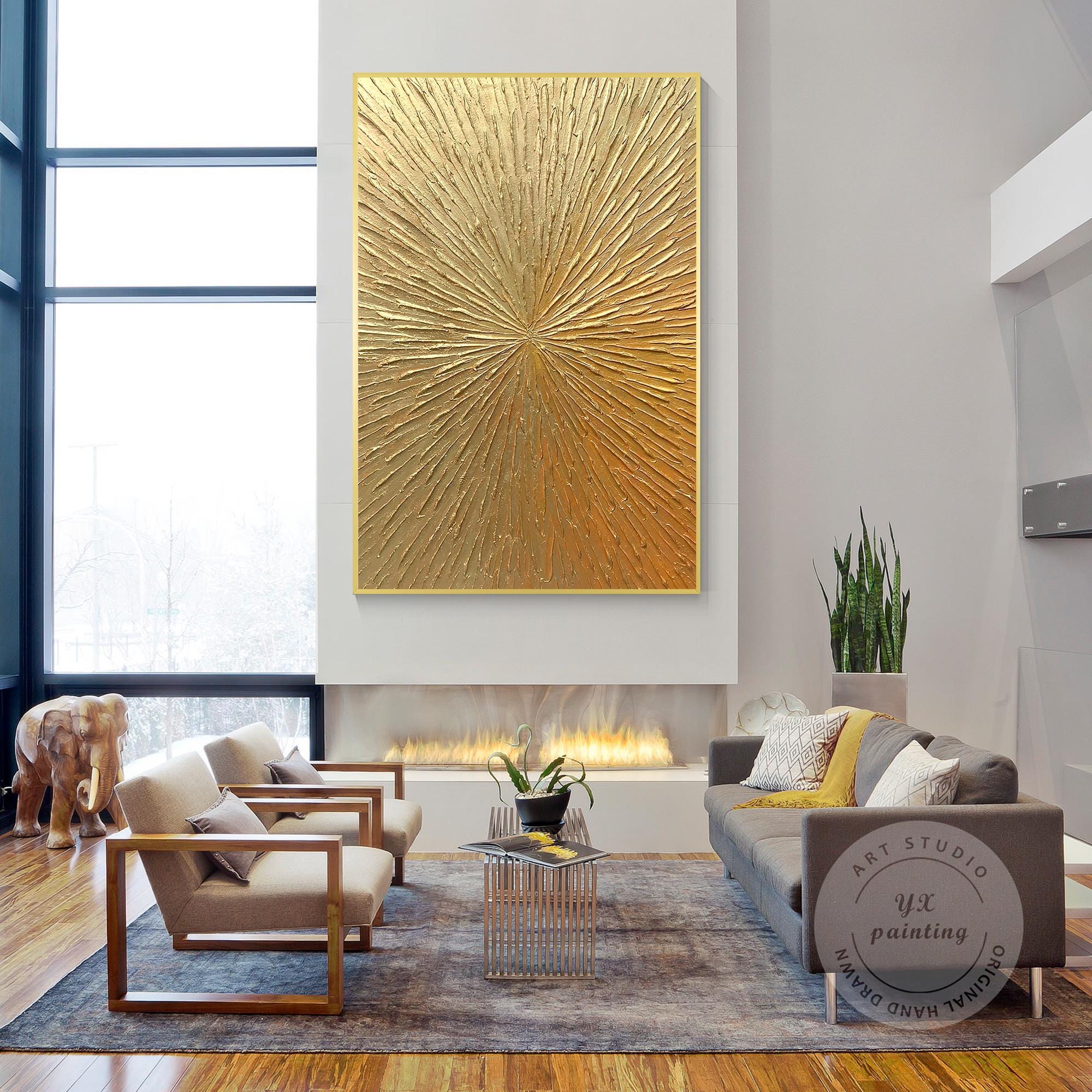 Gold Sunburst Painting: Heavy Texture Abstract Canvas Art - Etsy