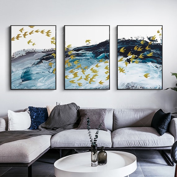 3 Pieces Modern Abstract Wall Decor Set Square Canvas Painting