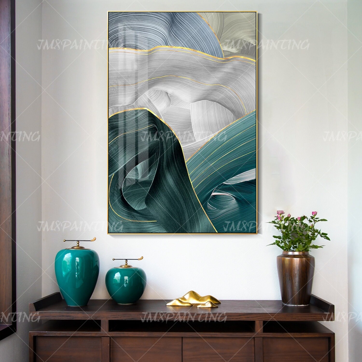 Emerald green Abstract Painting print On Canvas ready to hang Etsy