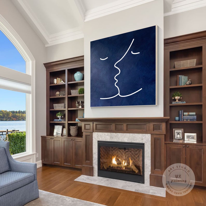 Navy Blue Painting Abstract Painting on Canvas Original Etsy