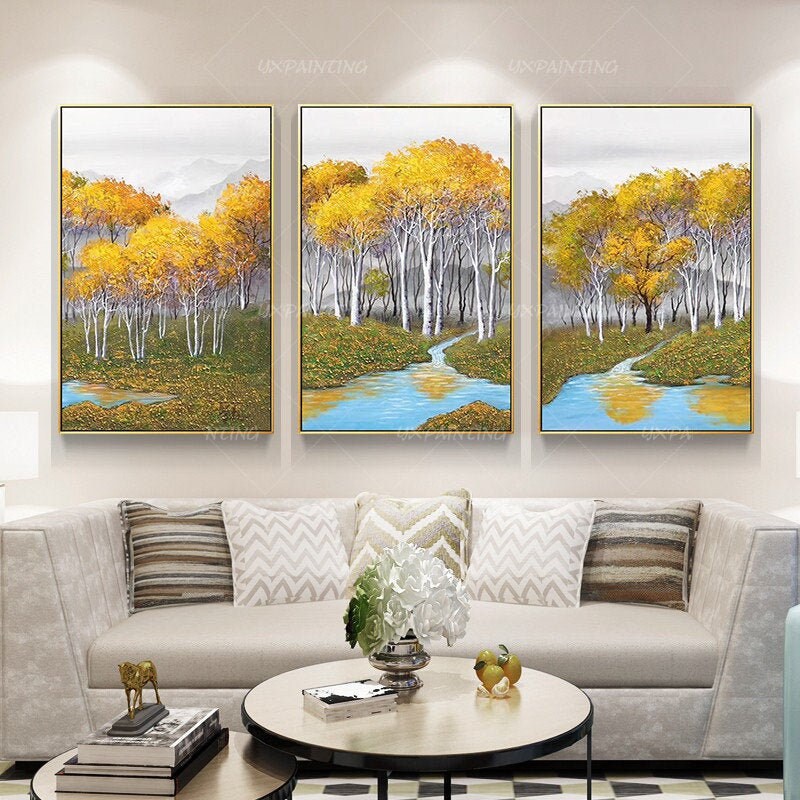 3 pieces Abstract gold art tree Acrylic Painting On Canvas art | Etsy