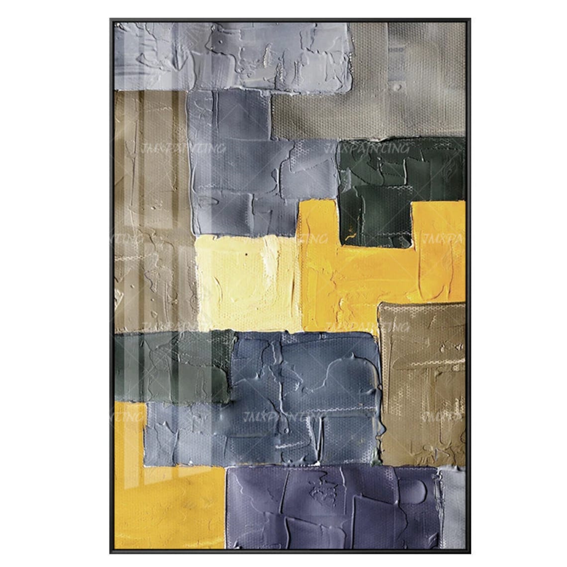 Framed Wall Art Mustard Color Abstract Painting Texture Etsy