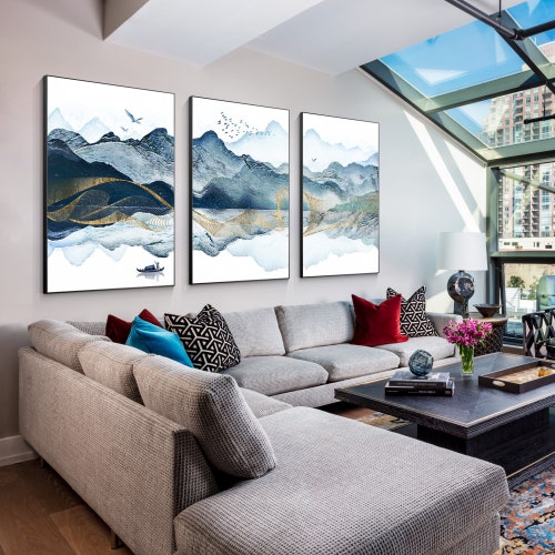 Japanese Mountain Landscape Wall Art Framed Canvas Print Etsy