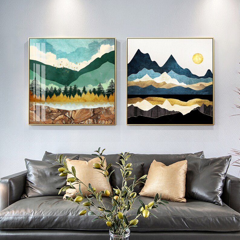 Framed Wall Art gold art Set of 3 wall art Print cloudy art Etsy