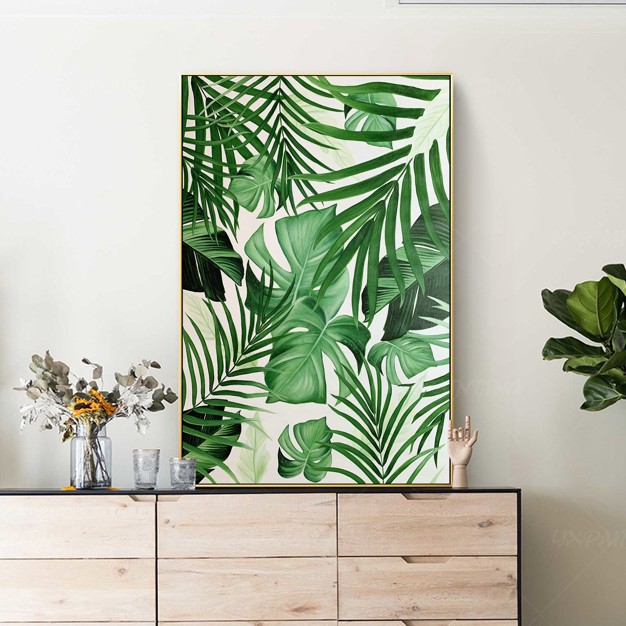 Framed painting Monstera Leaf Tropical Eco Decor Banana Leaves | Etsy