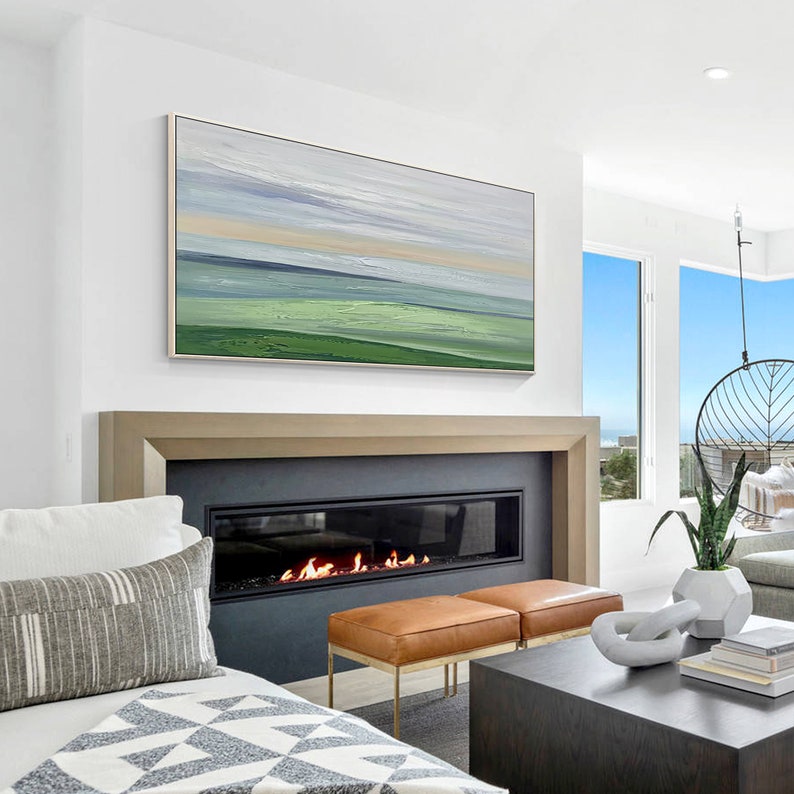 Sage Green Wall Art Framed Landscape Painting on Canvas Long Etsy