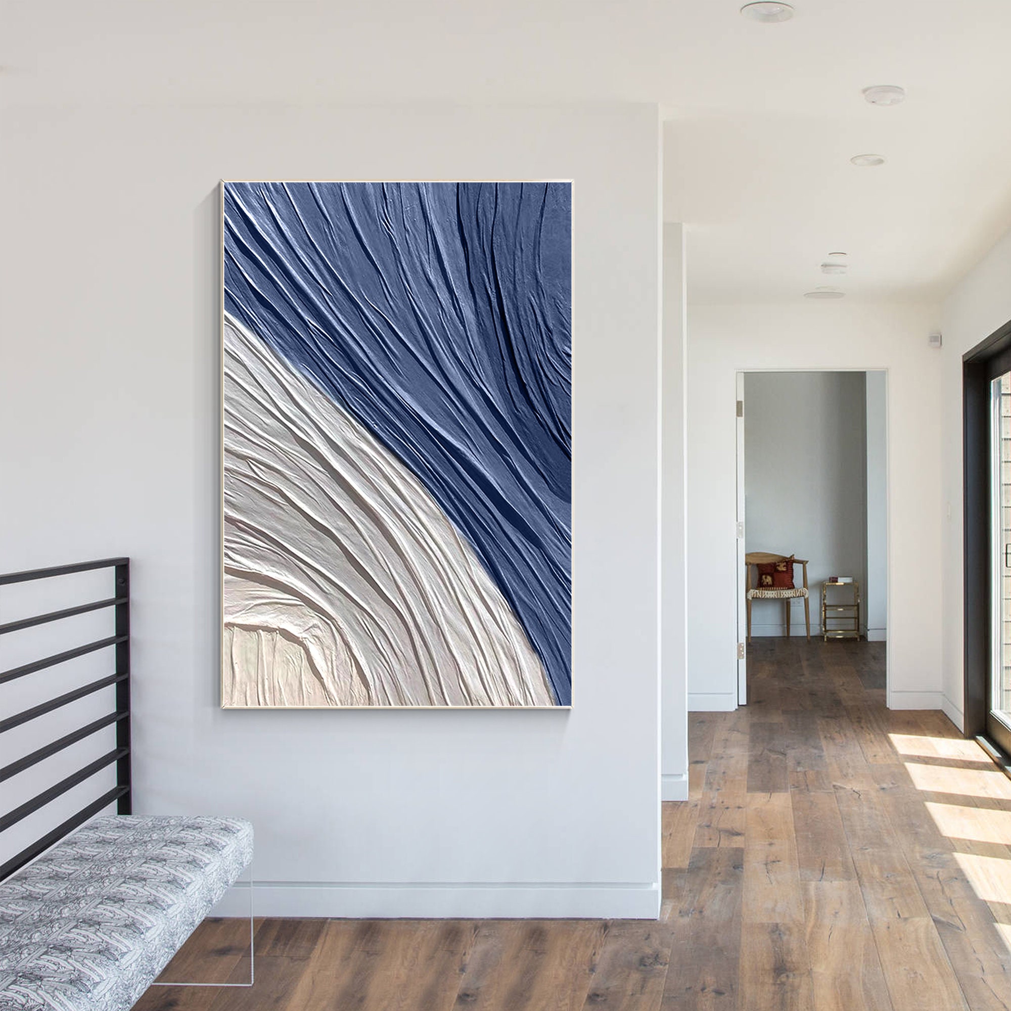Navy Blue 3D Texture Painting, Minimalist Abstract Canvas Wall Art ...