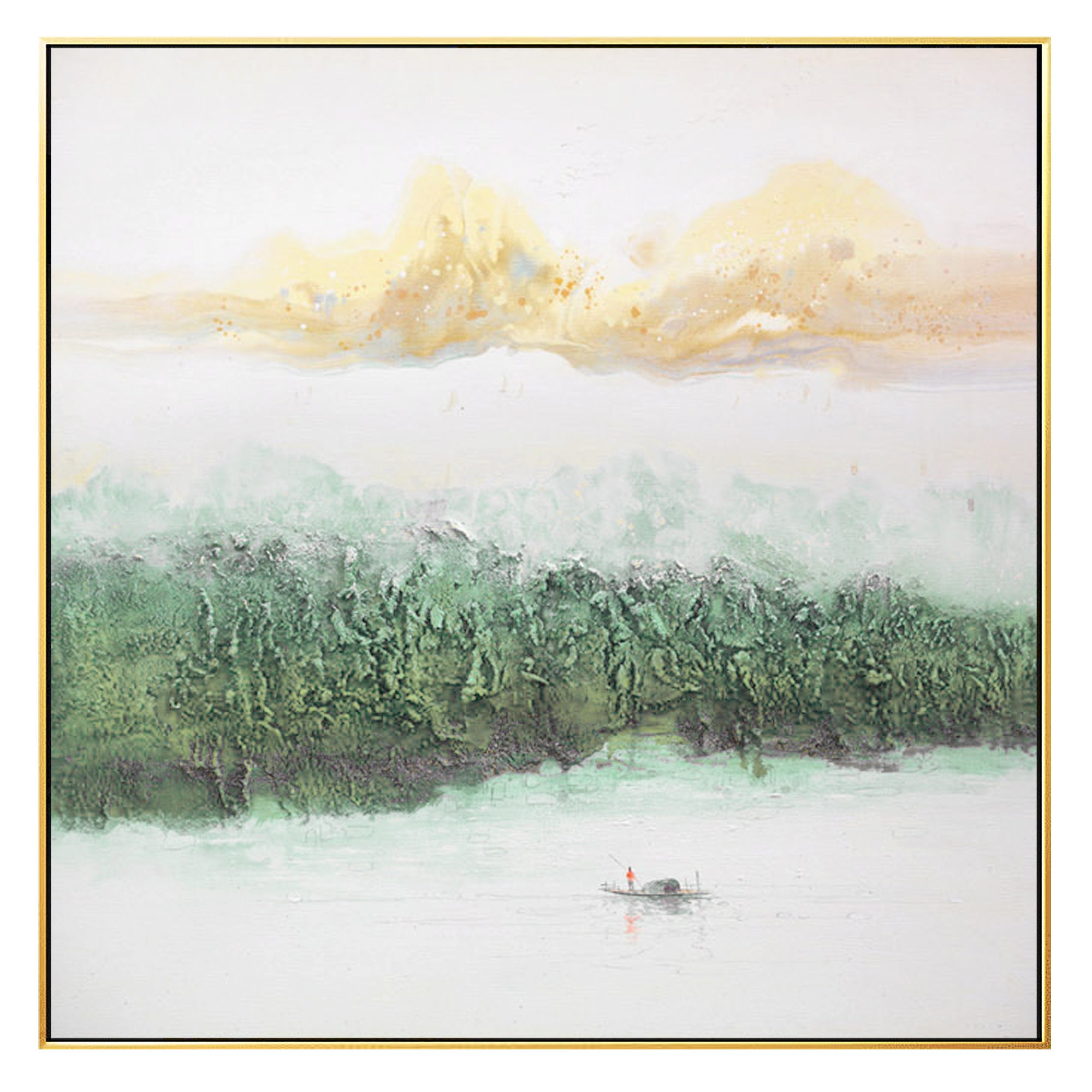 Sage Green Mountain Painting Canvas Original Square Wall Art Etsy