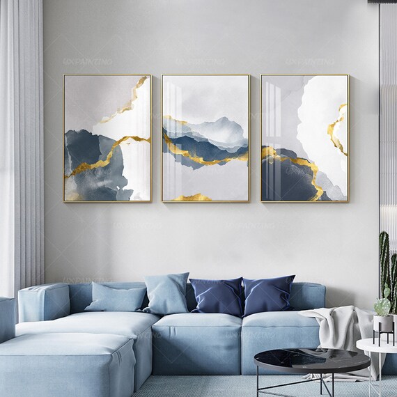 Printable Wall Art Set Of 3 Gold Mountain Print Hong Kong - Living Room Wall Art Sets