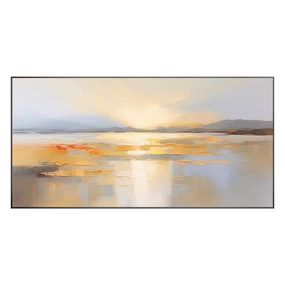 Quadro Su Tela 'Onde Dell'Alba' - Paesaggio Marino Astratto, 70x140 Cm, Senza Cornice, Per Soggiorno O Camera