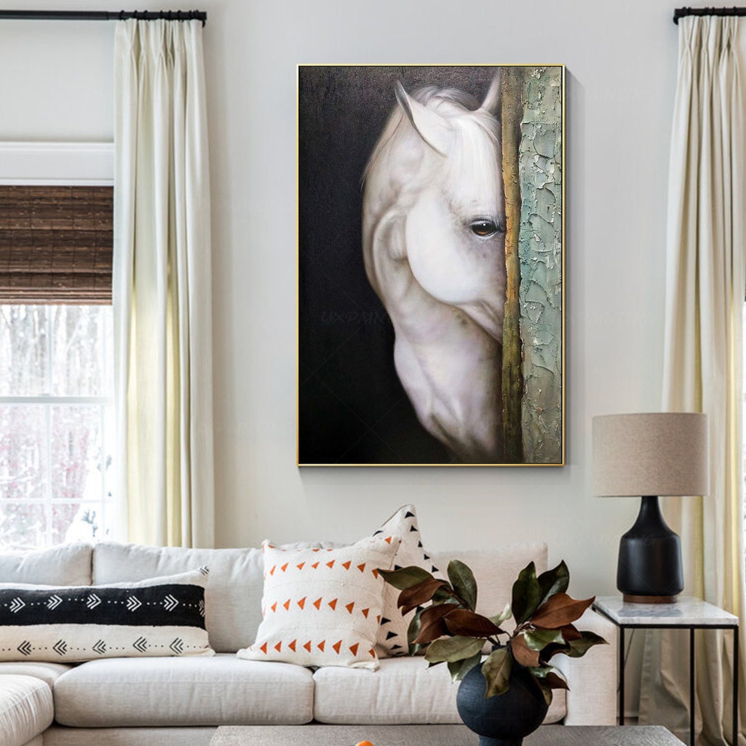 Horse Framed Wall Art White Horse Painting Textured Wall Art Realism