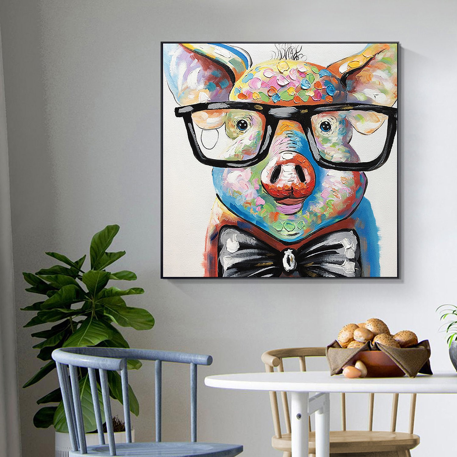 Animal original acrylic Pig Paintings On Canvas Extra Large | Etsy
