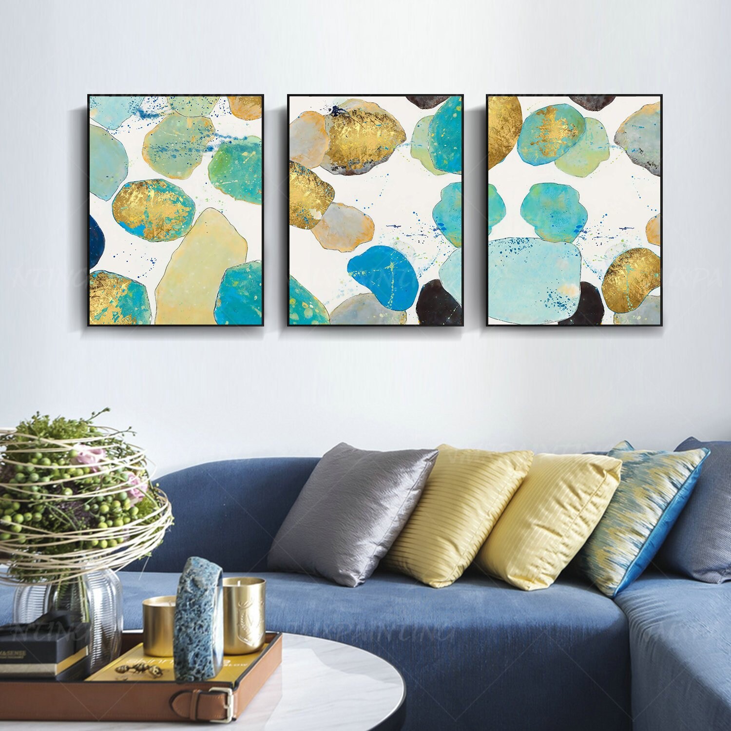 3 Pieces Geometric Art Abstract Print Gold Painting Print on | Etsy