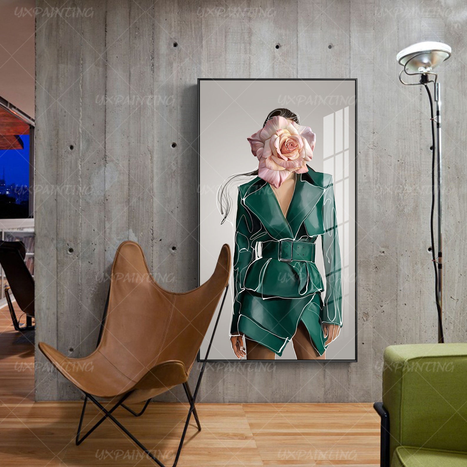 Digital prints art emerald green pink art framed painting Etsy