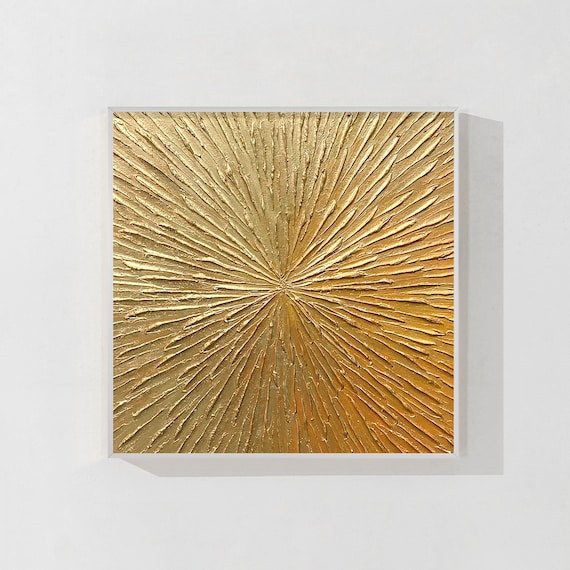 ゴールドテクスチャアート抽象画ミニマリストキャンバス絵画、スクエア