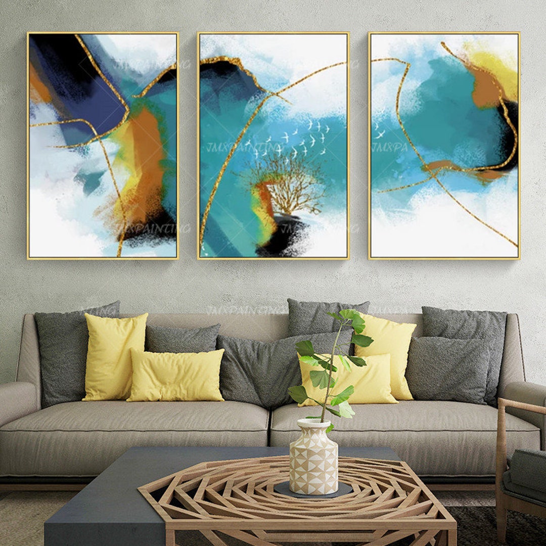 3 Pieces Wall Art Abstract Gold Art Acrylic Paintings on Canvas Set of ...